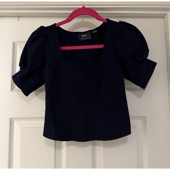 Anthropologie Maeve Women's Sevigny Blue Polka Dot Puff Sleeve Blouse Size XS - Picture 3 of 8